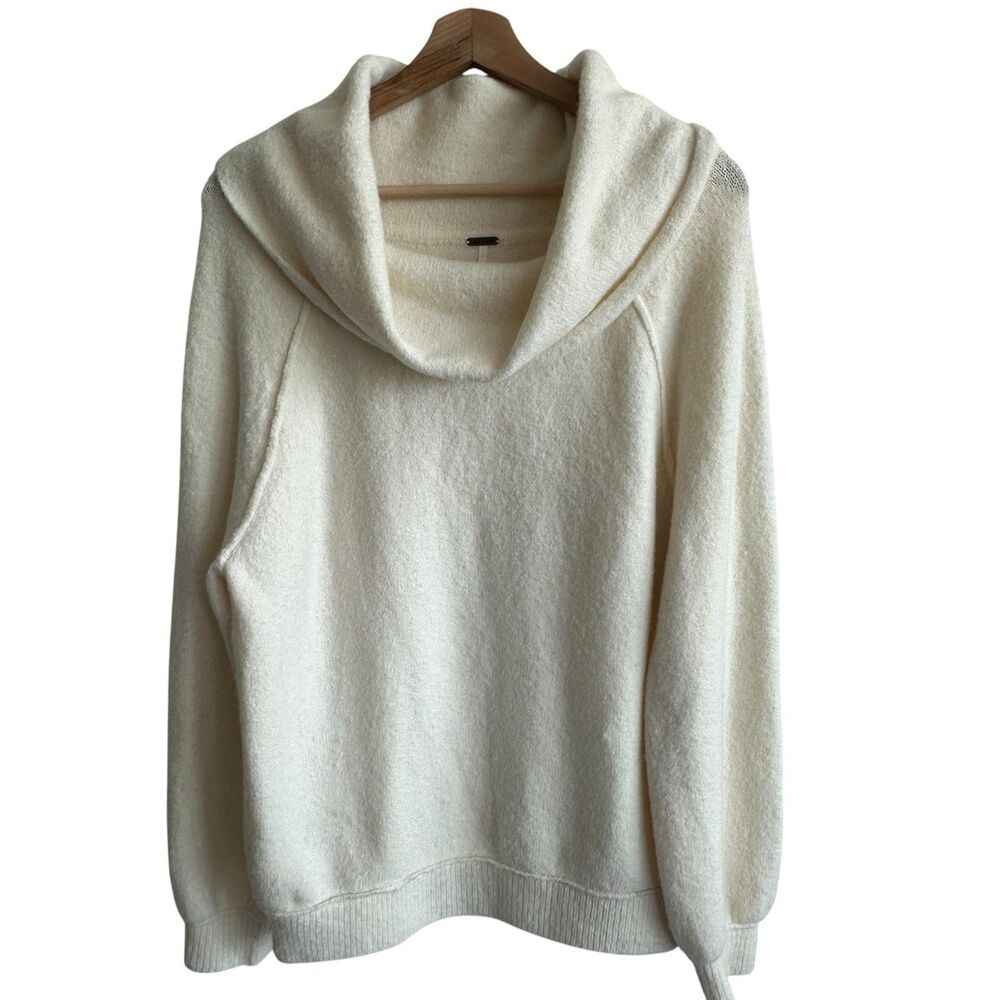 Free People Echo Beach Turtleneck Sweater Sz S Ivory Chunky Knit Cowl Neck Boho